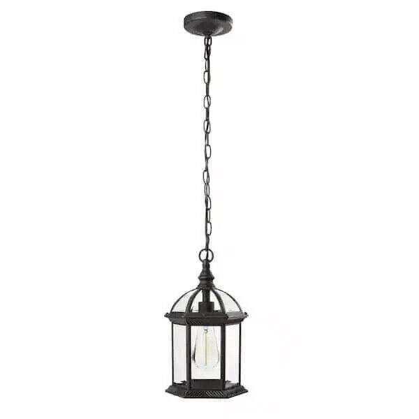 Hampton Bay Wickford 1-Light Weathered Bronze Outdoor Pendant Clear Bevel Glass - Like New