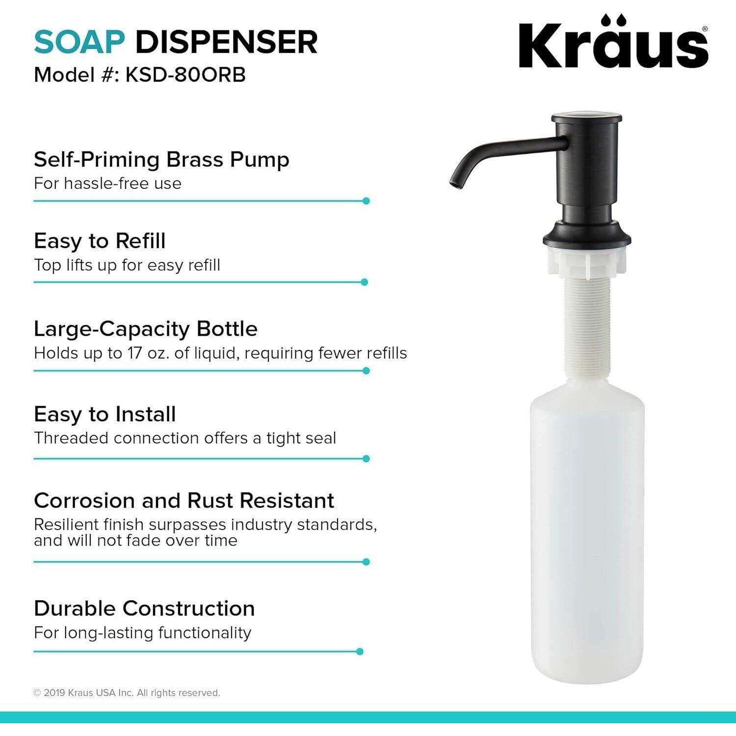 Kraus KSD-80ORB Deck Mounted Soap Dispenser 17 oz Capacity Oil Rubbed Bronze