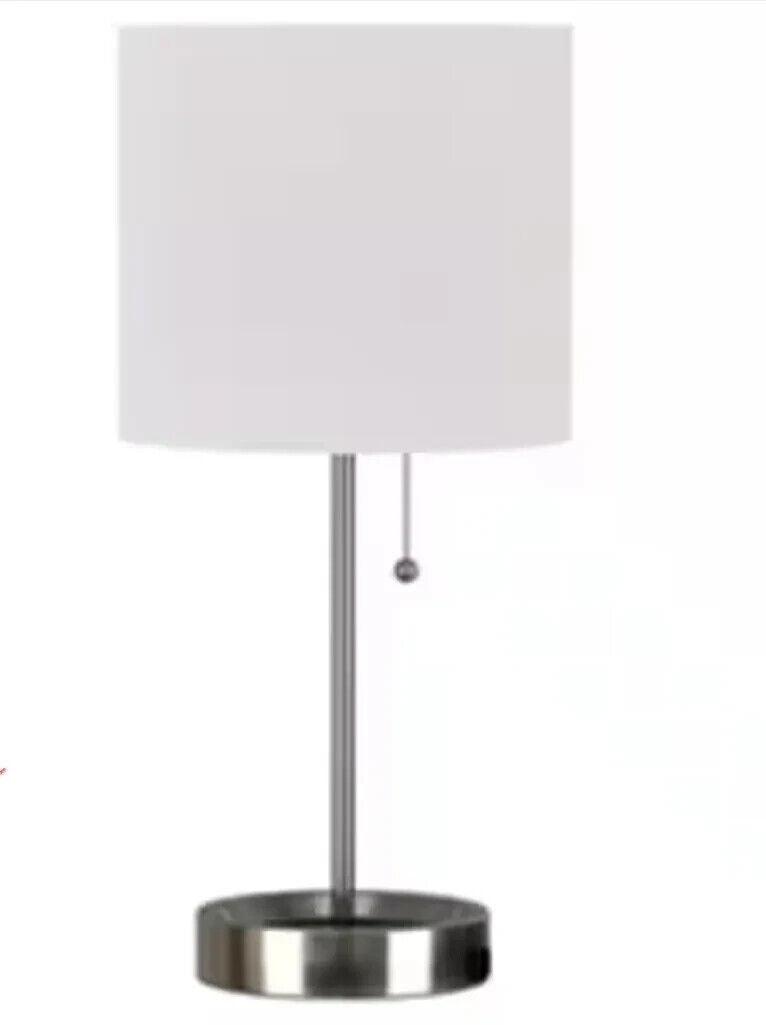 17 in. Brushed Nickel Table Lamp with Power Outlet - Like New