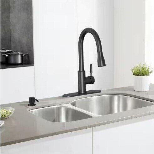 Garrick Single-Handle Pull-Down Sprayer Kitchen Faucet in Matte Black - Like New