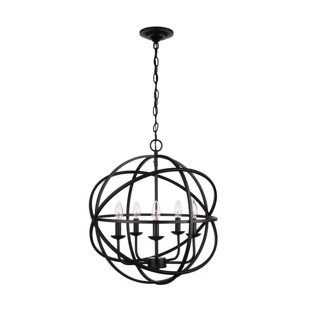 Home Decorators Farmhouse Caged Globe Chandelier 22&quot; 5-Light Metal Shade Black - Like New