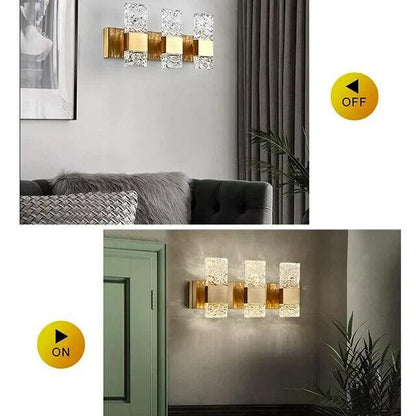 KAISITE 4000K LED Crystal Wall Sconces 3-Light Gold Vanity Lights