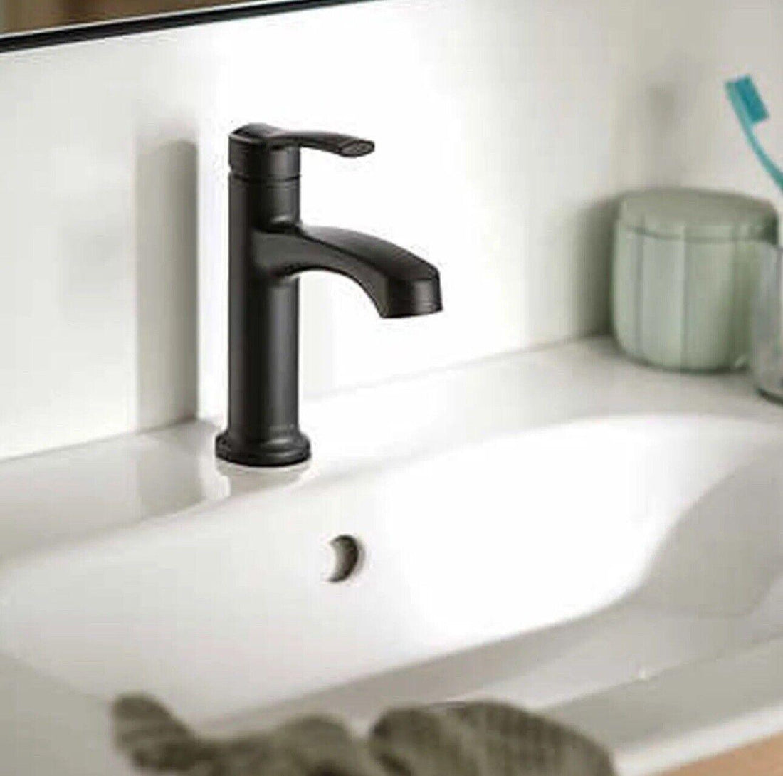 Moen 84484BL Laken 1 Handle One Hole Bathroom Faucet With Drain - Matte Black