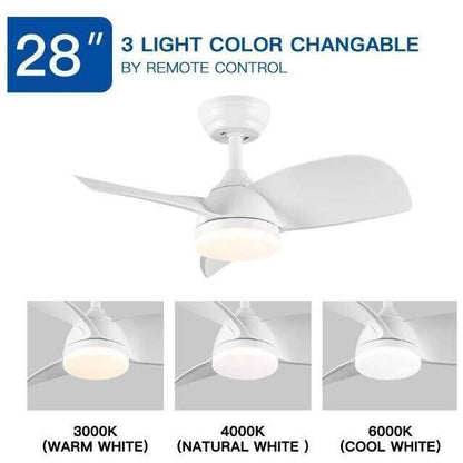 YUHAO 28 in. Integrated LED Kids Room Matte White Ceiling Fans with Light Kit