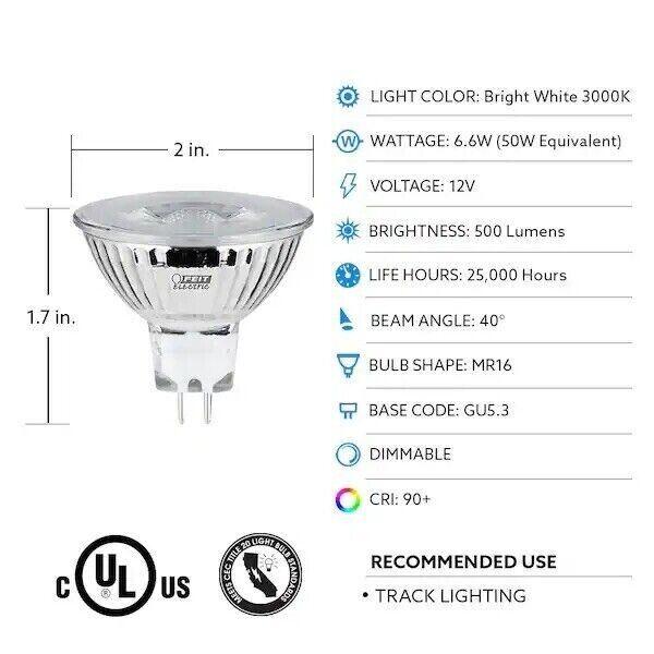 Feit Enhance MR16 GU5.3 LED Bulb Bright White 50 Watt Equivalence 3-Pack