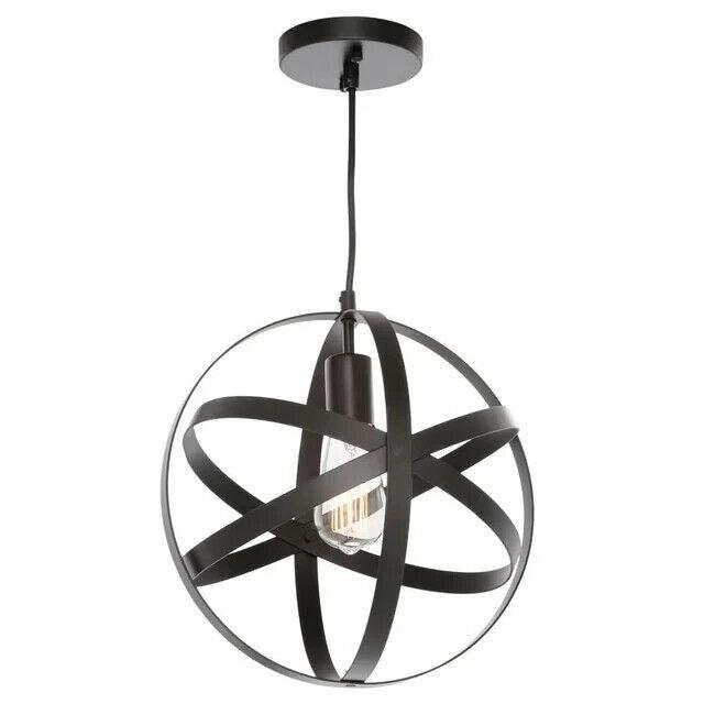 Home Decorators Orbit 1-Light Black Mini Pendant with Black Metal Strap Design - Like New