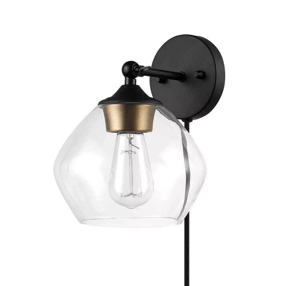 Globe Electric Matte Black and Gold Plug-In or Hardwire Wall Sconce w/ 6 ft Cord - Like New