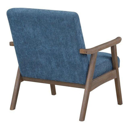 Weldon Mid-Century Fabric Upholstered Chair-Blue Fabric with Brushed Brown Frame