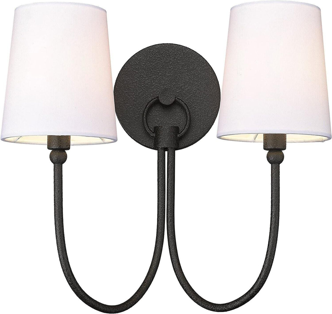 Traditional Rustic 2-Light Sconce in Black with Shade Metal Dimmable