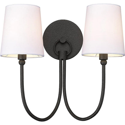 Traditional Rustic 2-Light Sconce in Black with Shade Metal Dimmable