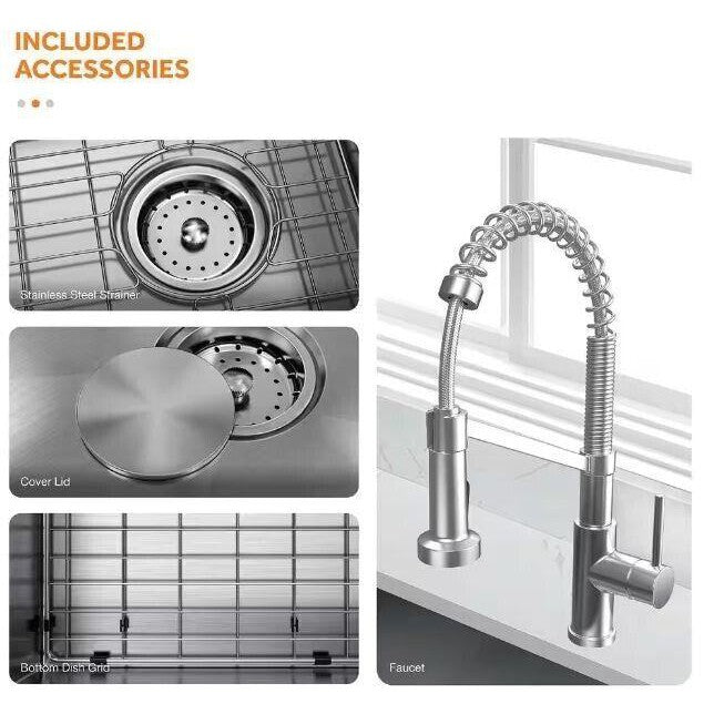 Glacier Bay 33 in. Farmhouse Single Bowl 16 Gauge Stainless Steel Kitchen Sink