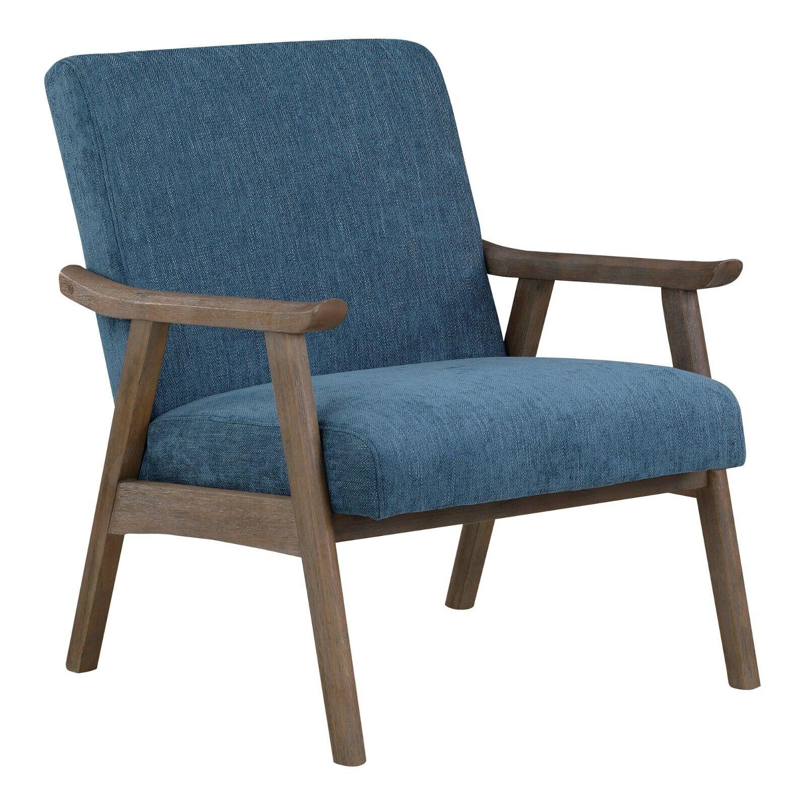 Weldon Mid-Century Fabric Upholstered Chair-Blue Fabric with Brushed Brown Frame