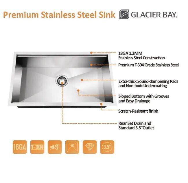 Glacier Bay 27 in. Undermount Single Bowl 18 Gauge Stainless Steel Kitchen Sink