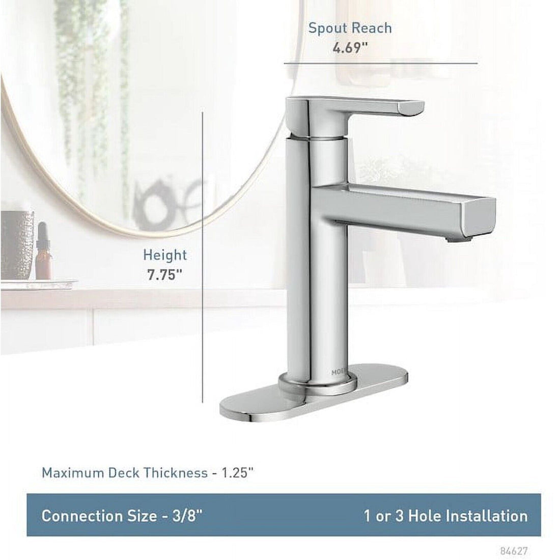 Moen Rinza 84627 Chrome Single Hole 1-Handle WaterSense Bathroom Sink Faucet with Drain and Deck Plate