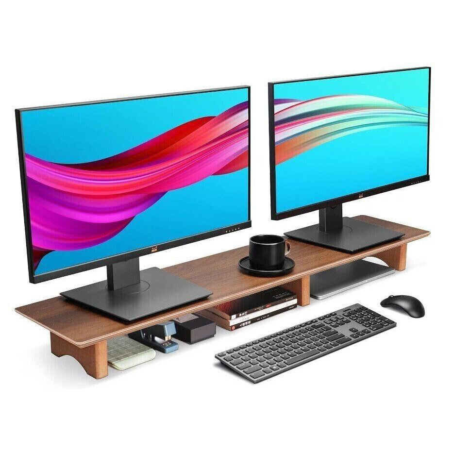 Wood Dual Monitor Stand 