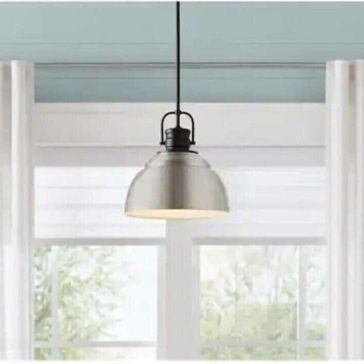 Home Decorators Shelston 1-Light Brushed Nickel + Black Pendant with Metal Shade