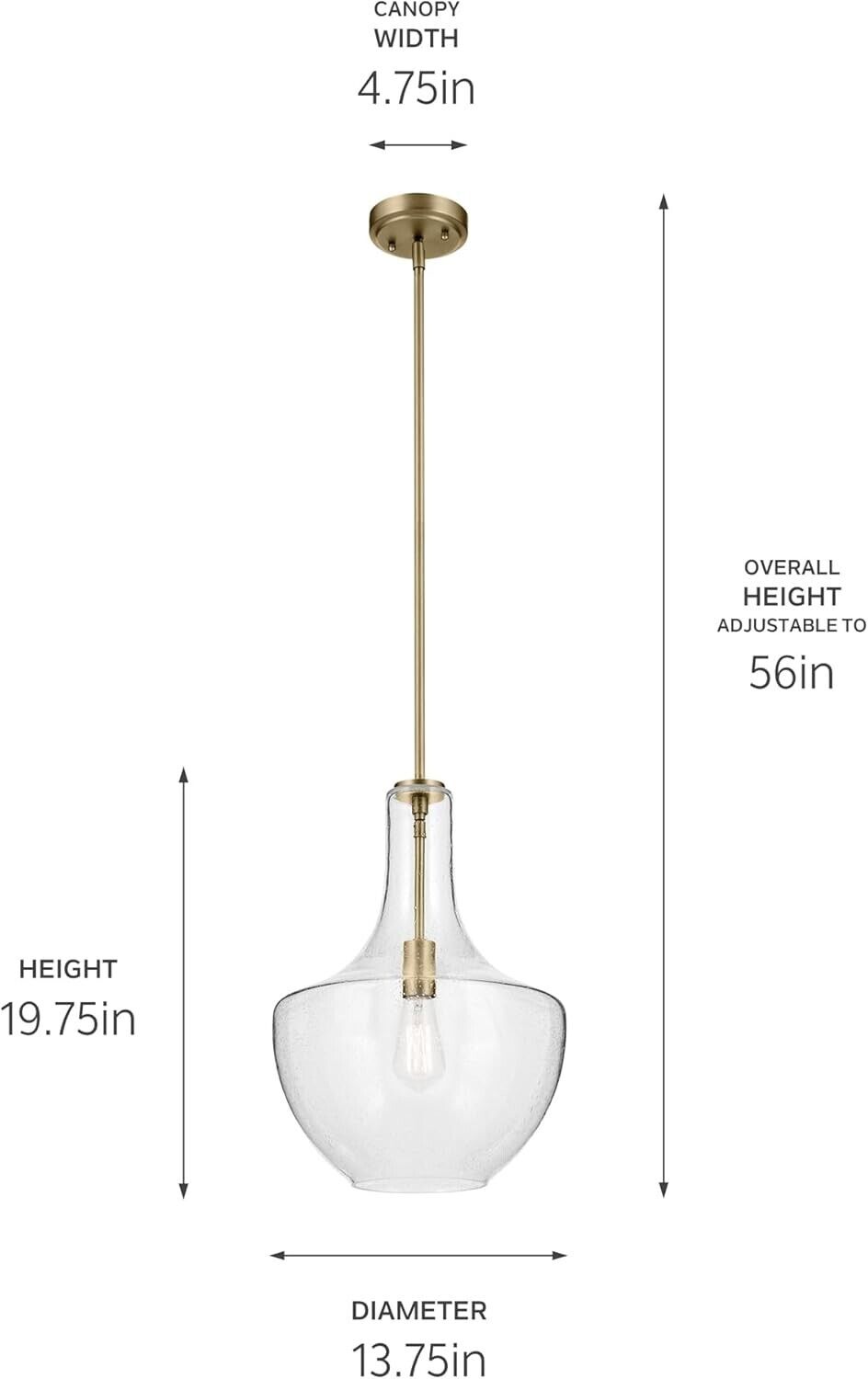 KICHLER Everly 19.75&quot; 1 Light Bell Pendant Clear Glass Natural Brass - Like New