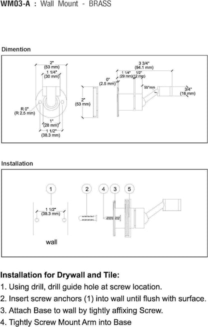 MODONA Modern Premium Hand Shower Wall Mount in Polished Chrome