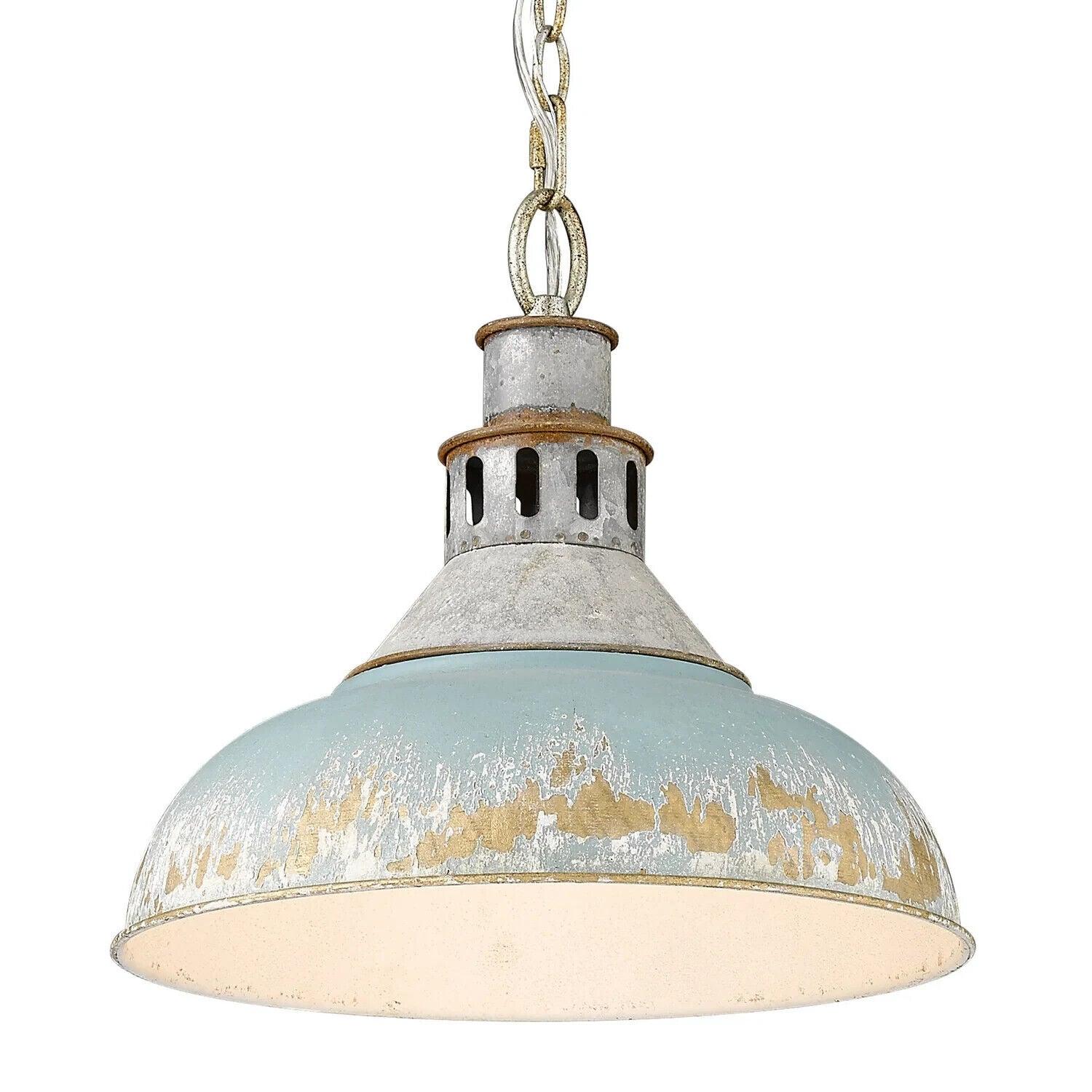 Golden Lighting Kinsley 14&quot; Rustic Aged Galvanized Steel Pendant Steel Teal - Like New