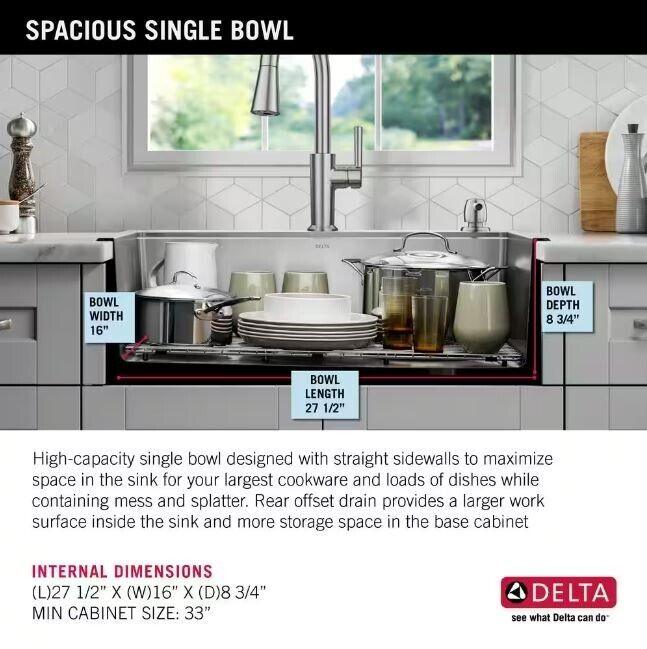 Delta Emery Stainless Steel 30 in. Single Bowl Undermount/Drop-In Kitchen Sink