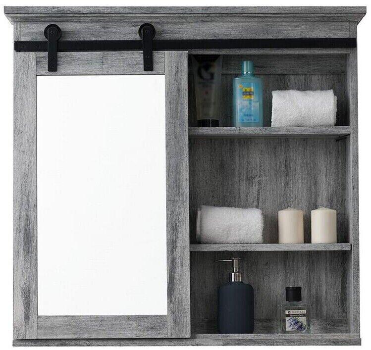 Glacier Bay Medicine Cabinet 31 in x 29 in Wall Mount Barn Door Dual Swing Grey