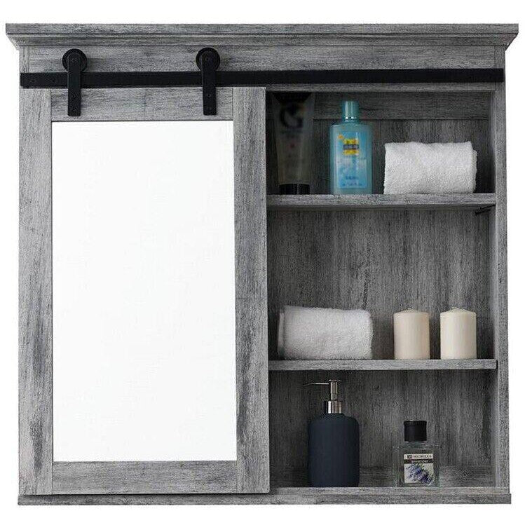 Glacier Bay Medicine Cabinet 31 in x 29 in Wall Mount Barn Door Dual Swing Grey