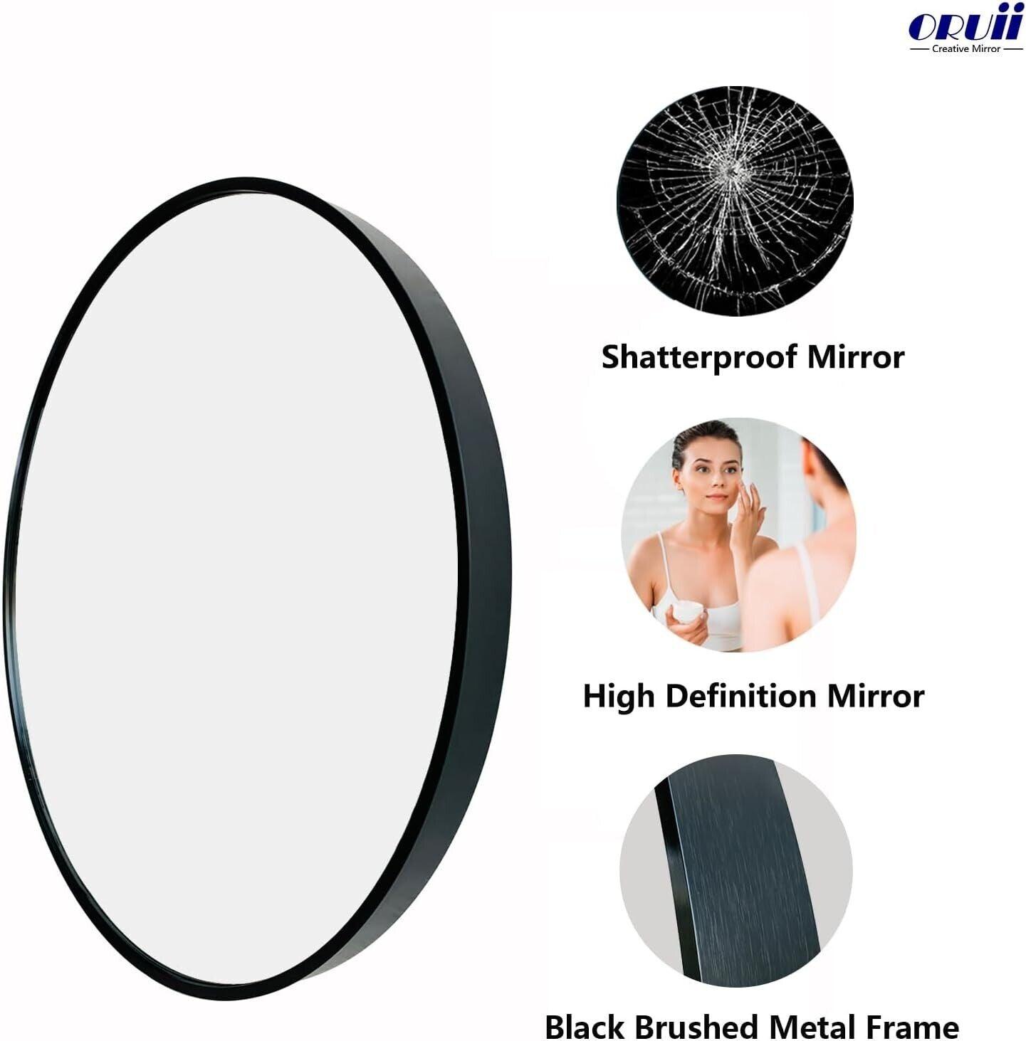 Oruii Black 24 inch Round Mirror Living Room, Bedroom, Vanity, Entryway, Hallway - Like New