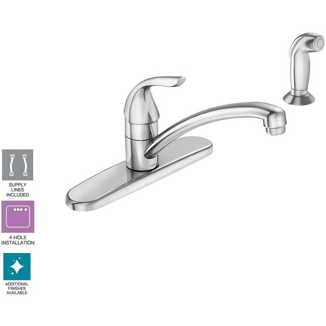 MOEN Adler 87202 Single-Handle Low Arc Kitchen Faucet  with Side Sprayer in Chrome
