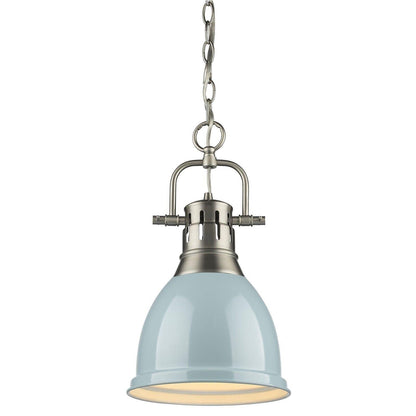 Golden Lighting 3602-S PW-SF Duncan Pendant, Pewter with Seafoam Shade - Like New