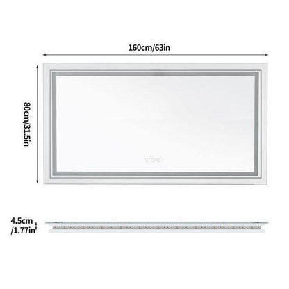 Wisfor 64 in. W x 32 in. Rectangular Frameless Anti fog Bathroom Vanity Mirror