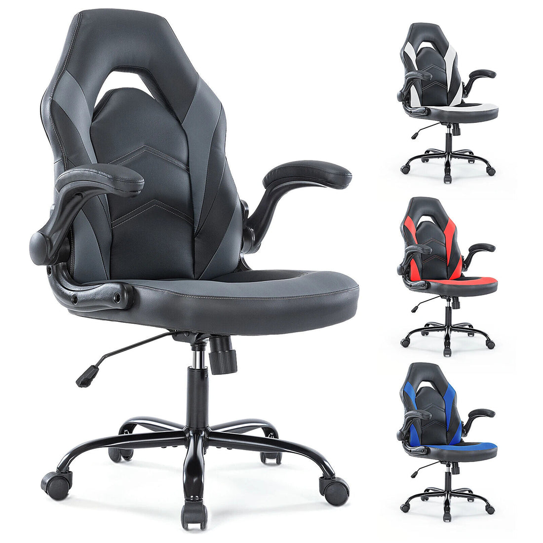 Ergonomic Office Gaming Chair Adjustable PU Leather Racing Chair Flip-Up Armrest