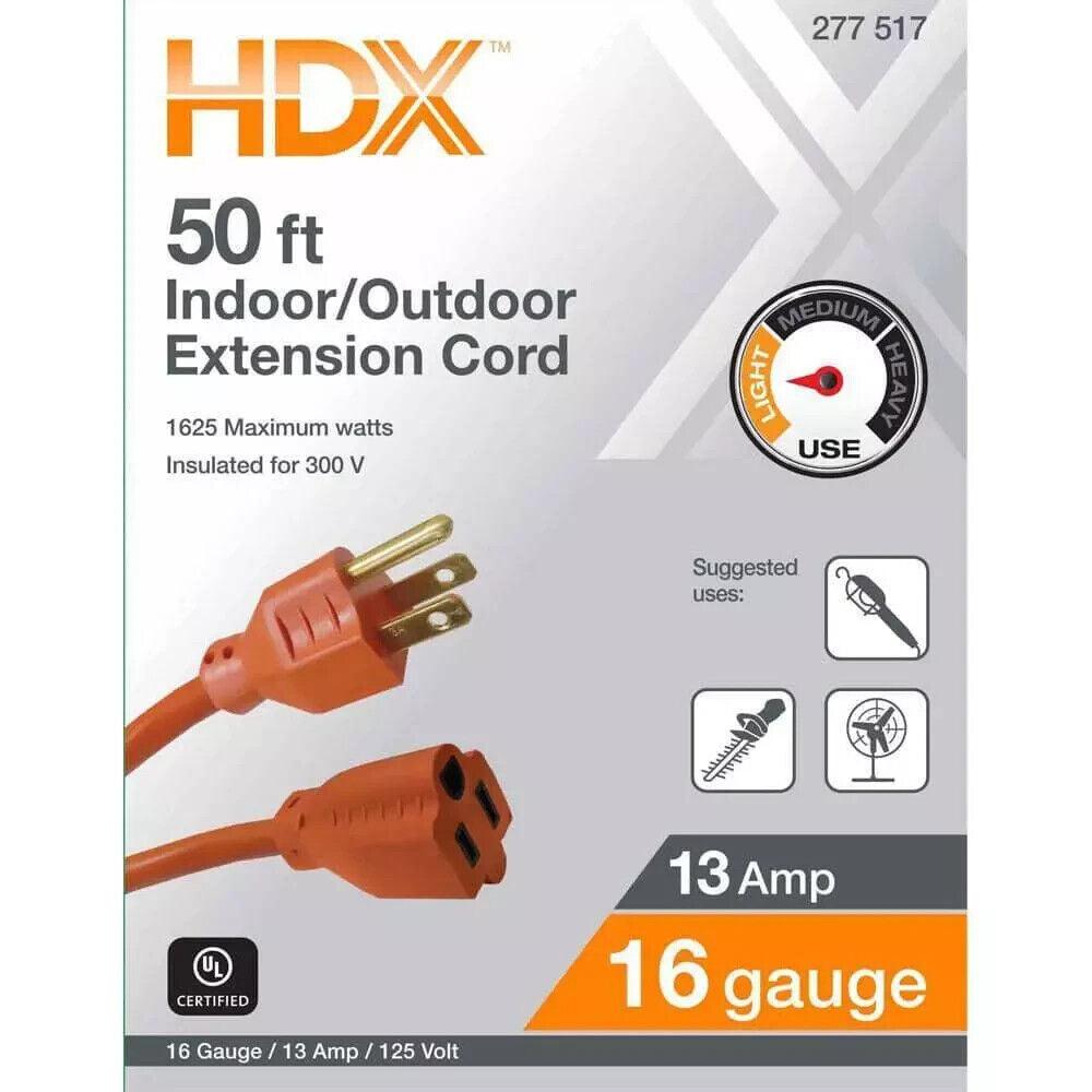 HDX Indoor Outdoor Extension Cord 50 ft 16/3 Light Duty Orange 3-Prong Plug