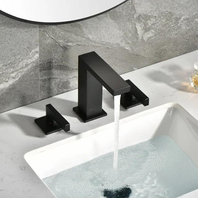 SUMERAIN Modern 8 in. Widespread Double Handle Bathroom Faucet in Matte Black