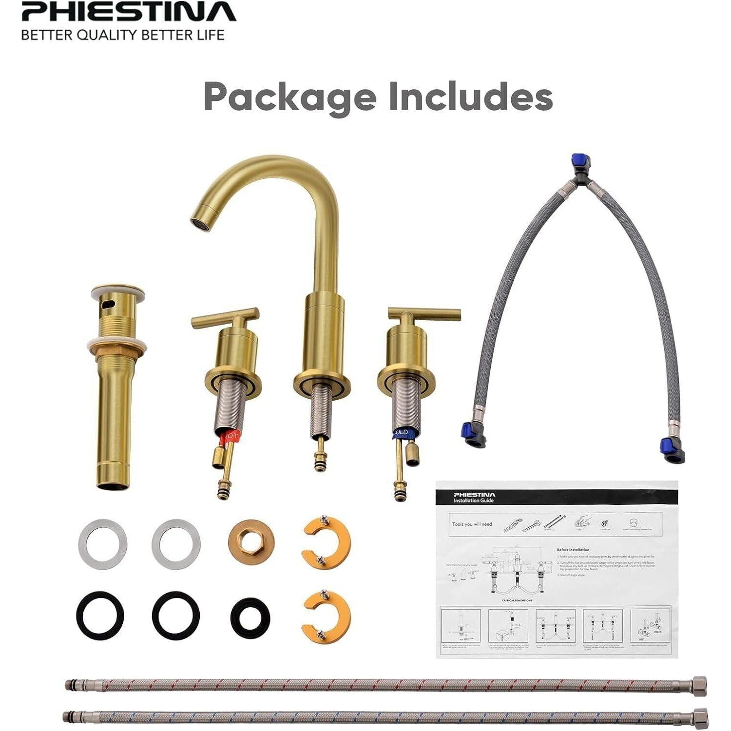 Phiestina 8 in Widespread 2-Handle Bathroom Faucet in Brushed Gold WF003-1-BG