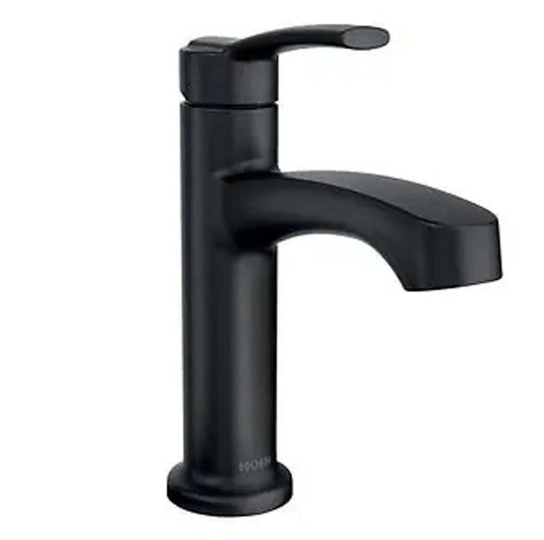 Moen 84484BL Laken 1 Handle One Hole Bathroom Faucet With Drain - Matte Black