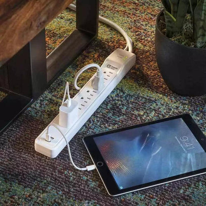 Commercial Electric 6 ft. 7-Outlet Surge Protector with USB in White - Like New