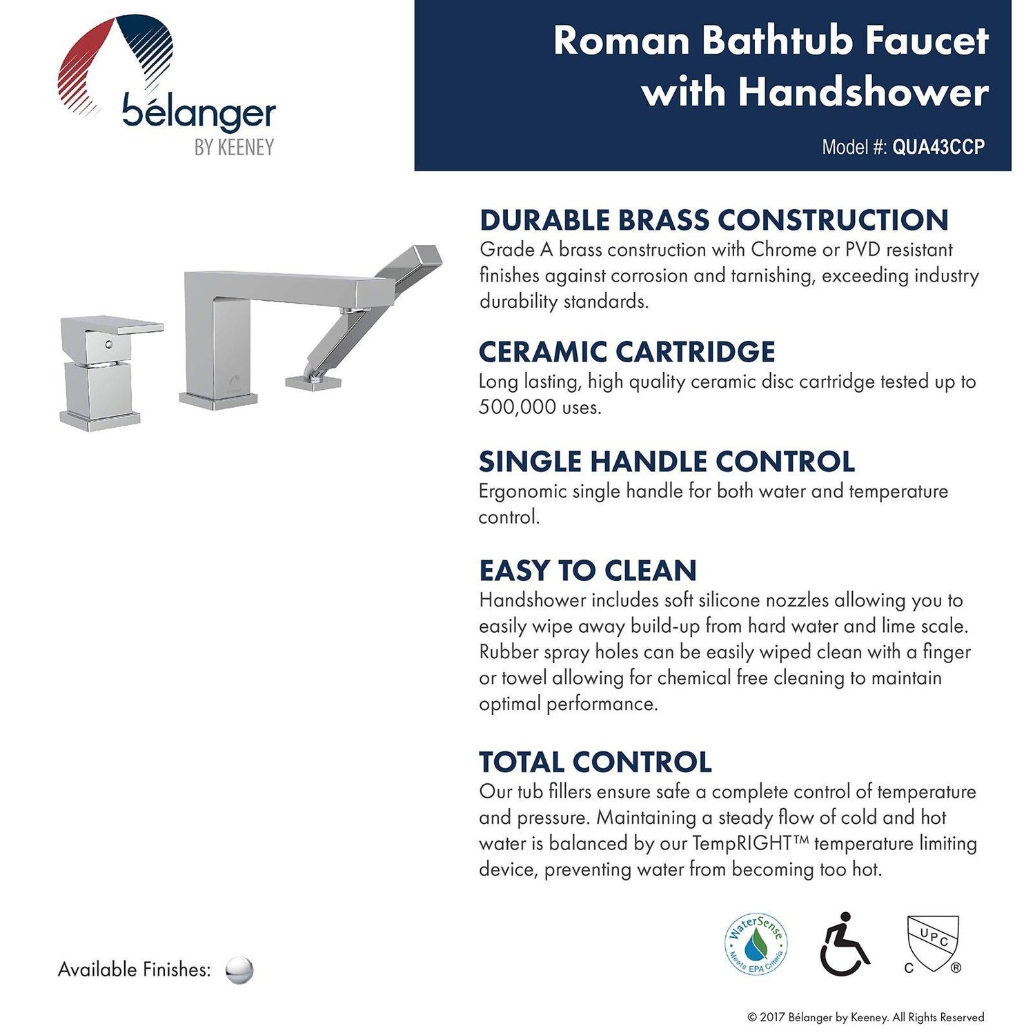 Belanger QUA43CMB Single Handle Deck Mount Roman Tub Filler, Matte Black