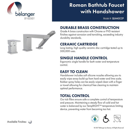 Belanger QUA43CMB Single Handle Deck Mount Roman Tub Filler, Matte Black