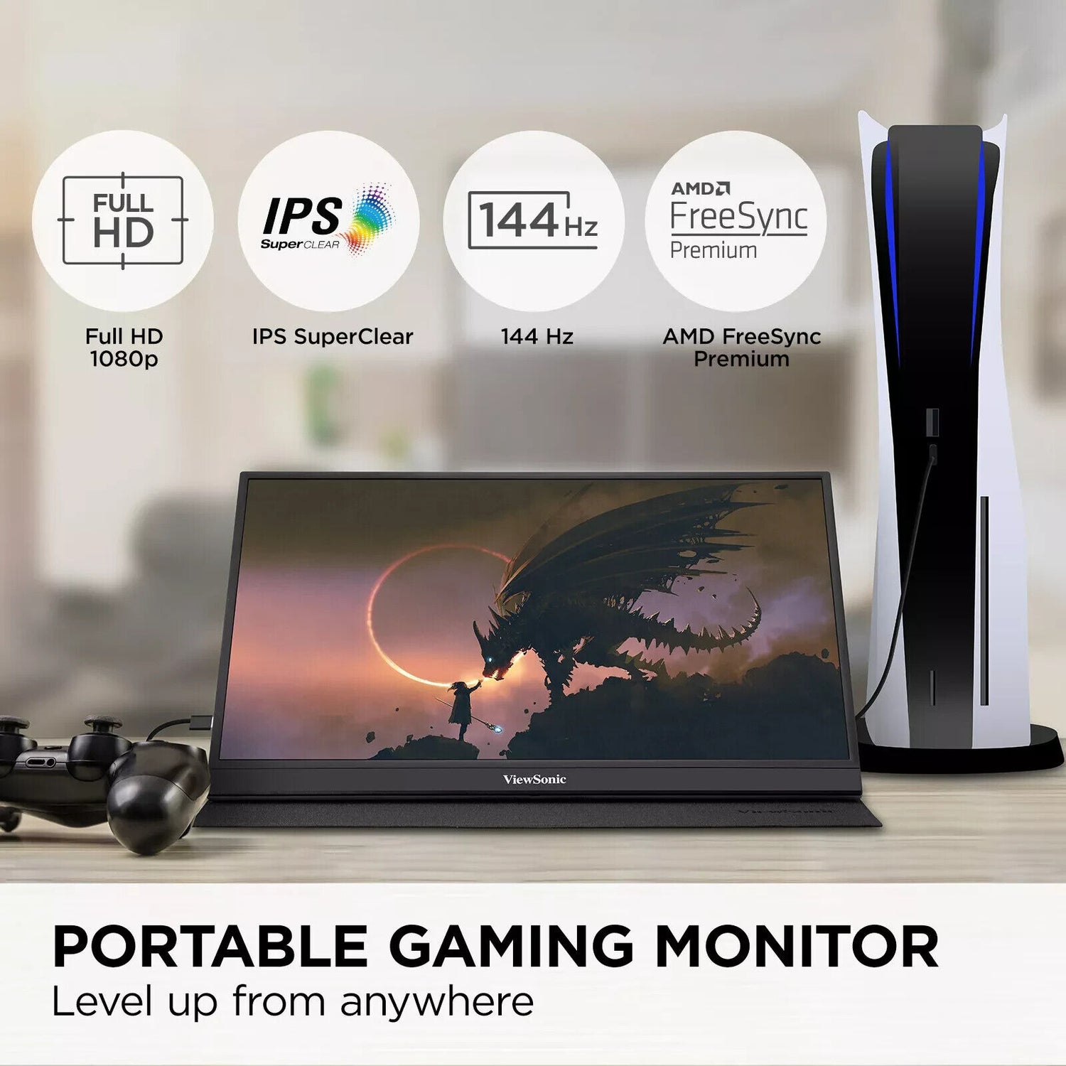 ViewSonic Portable Gaming IPS Monitor AMD FreeSync VX1755 17&quot; 1080p 144Hz, USB-C - Very Good