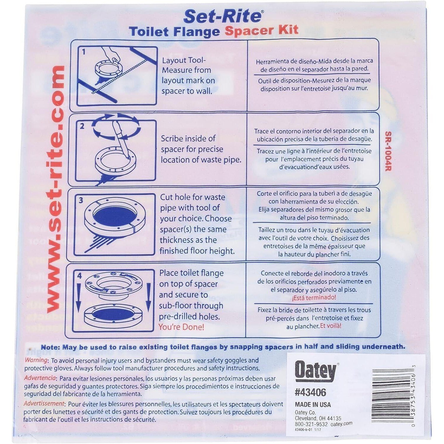 Oatey Set-Rite Toilet Flange Spacer Kit Red Polypropolene Kit with 4 Spacers