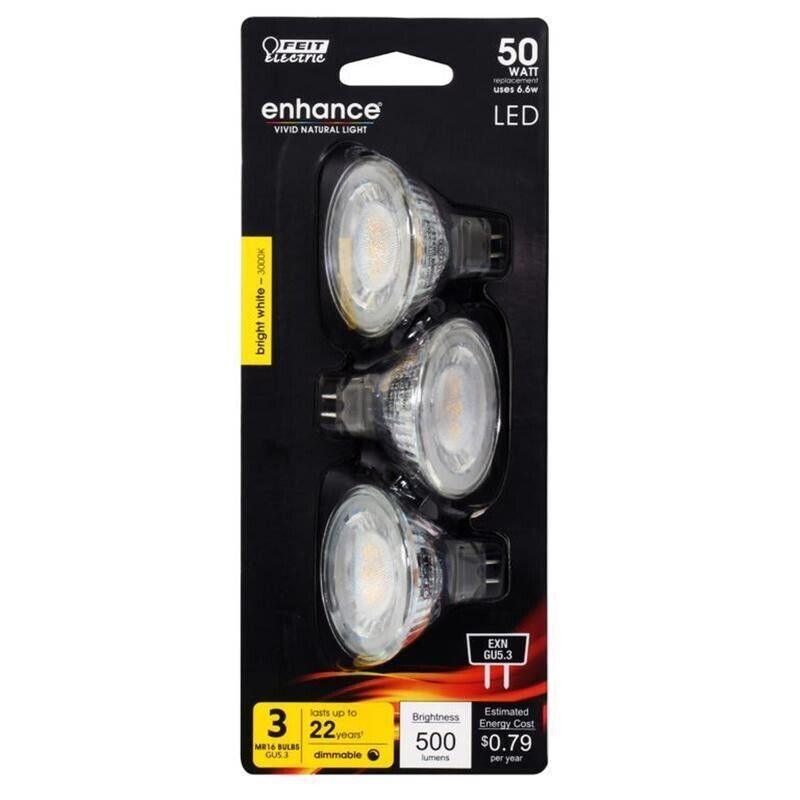 Feit Enhance MR16 GU5.3 LED Bulb Bright White 50 Watt Equivalence 3-Pack