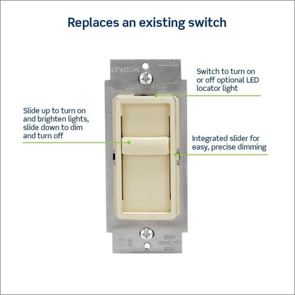 Leviton 6672-1LT SureSlide Universal 150W LED/CFL Incandescent Slide-To-Off