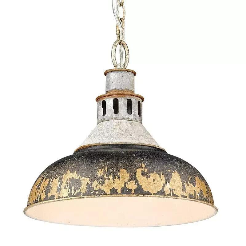 Golden Lighting Kinsley 14&quot; Rustic Aged Galvanized Steel Pendant Black Iron - Like New