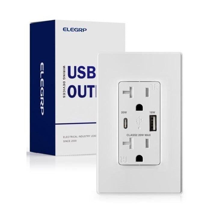 ELEGRP 20W USB Wall Outlet, Type A &amp; Type C for Power Delivery PD3.0