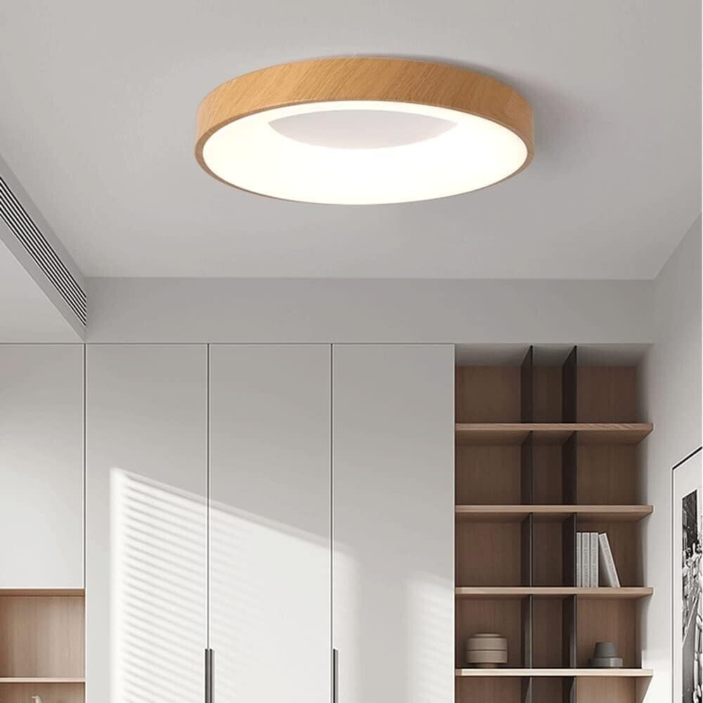 Curved Design Wood Grain Modern 18.5 in. Round Led Ceiling Light For Bedroom - Like New
