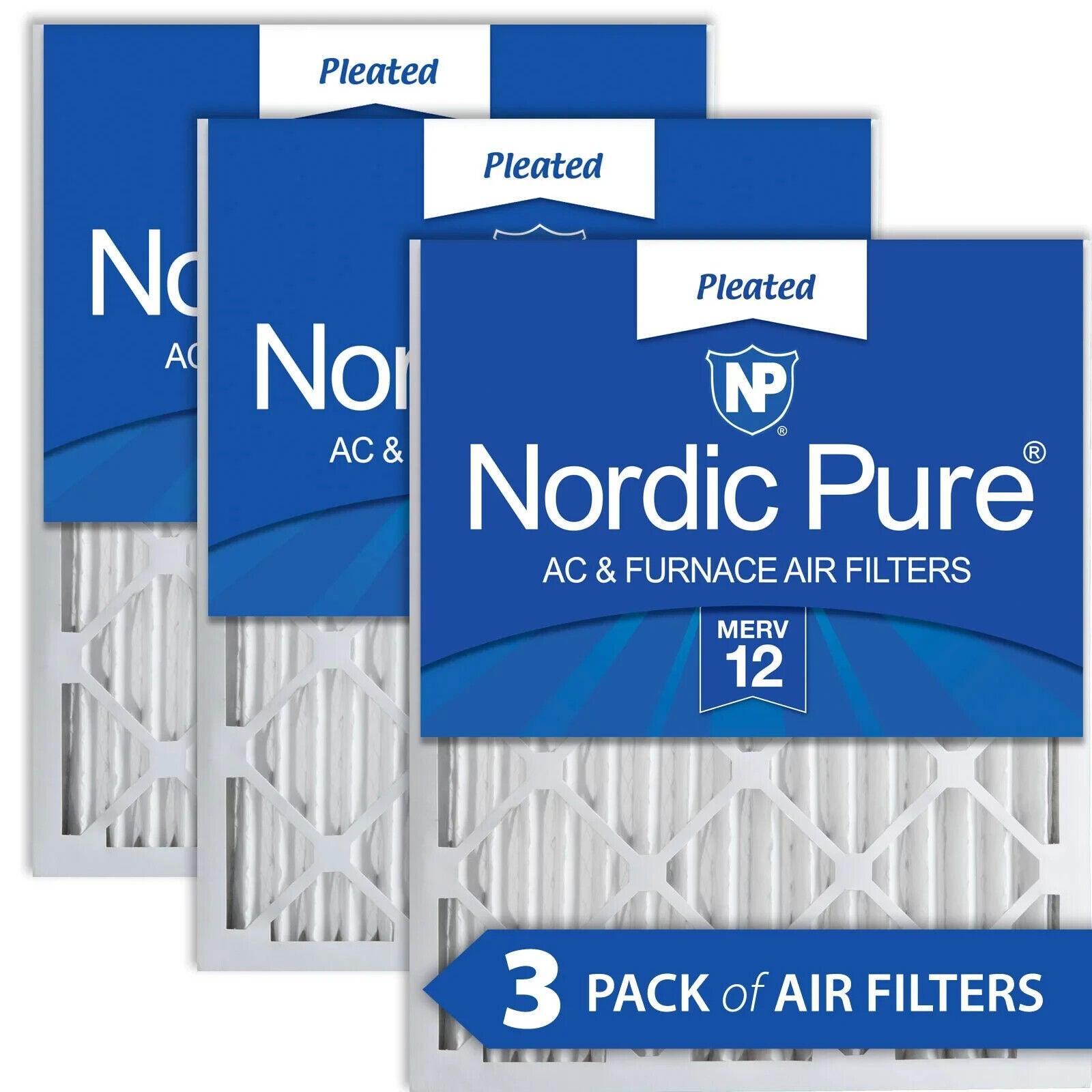 Nordic Pure 16x25x2 Pleated MERV 12 Air Filters 3 Pack