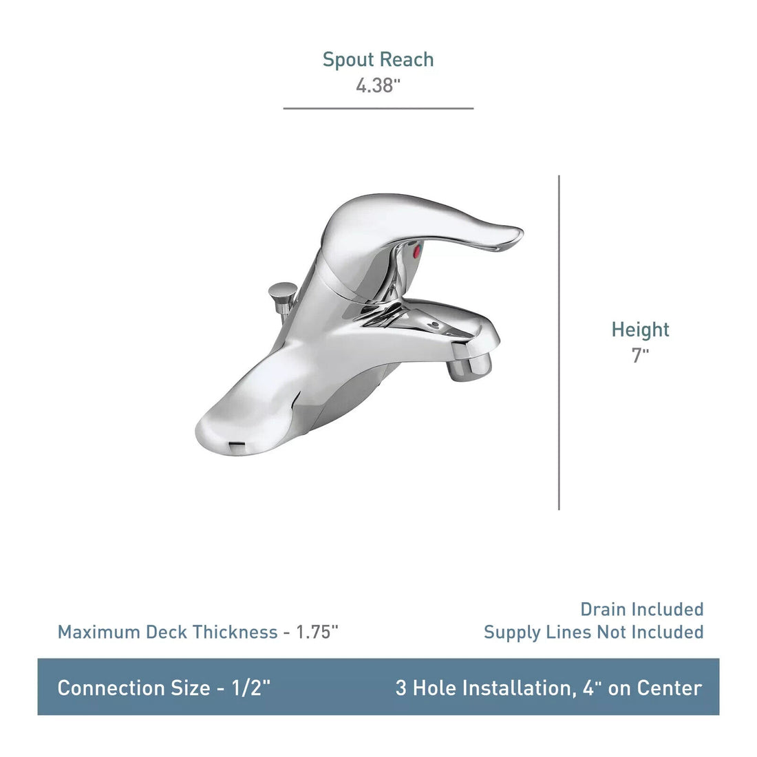 Moen Chateau L4621 Single Handle Centerset Bathroom Faucet (Valve Included)