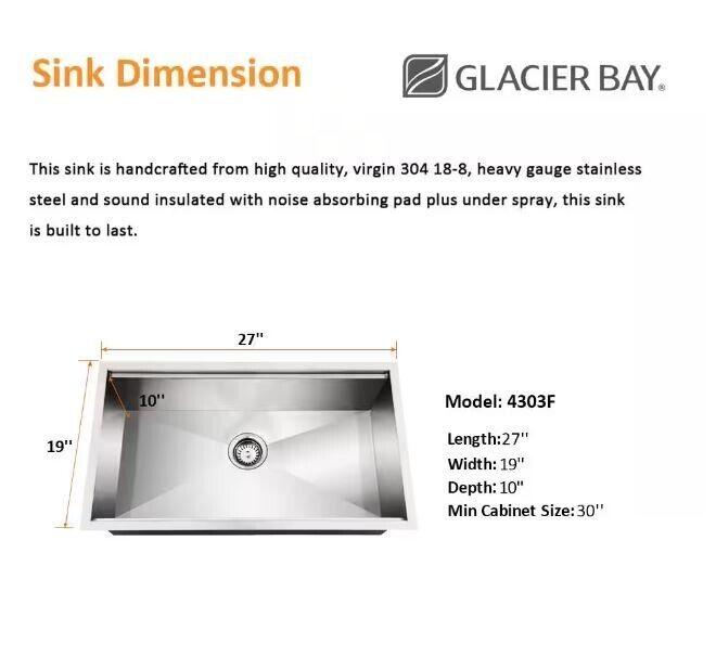 Glacier Bay 27 in. Undermount Single Bowl 18 Gauge Stainless Steel Kitchen Sink