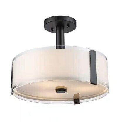 Hampton Bay Bourland 14 in. 3-Light Black Semi-Flush Mount - Like New