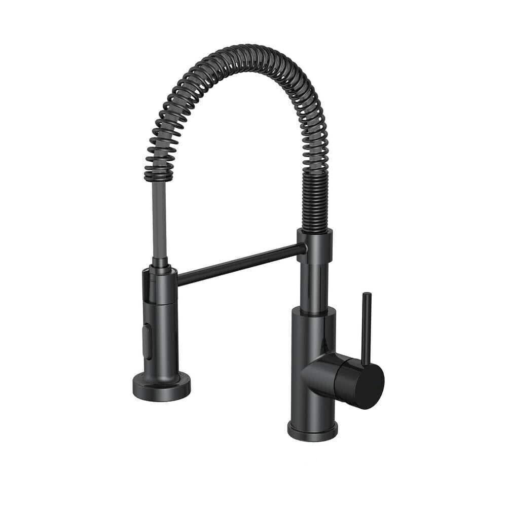 Cartway Single-Handle Spring Pull-Down Sprayer Kitchen Faucet in Matte Black